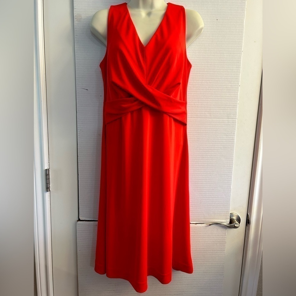 Ann Taylor sleeveless bright red/orange crossover front detail dress NWT Sz-S.N8